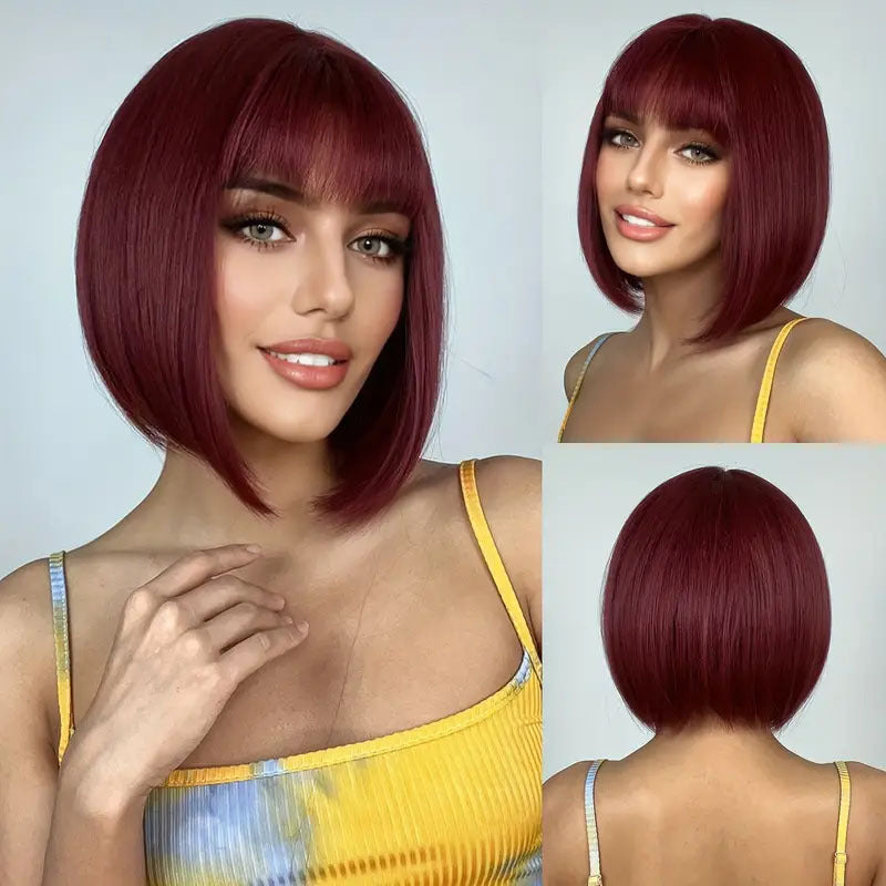 High temperature silk wig with bangs curly hair synthetic hair cap