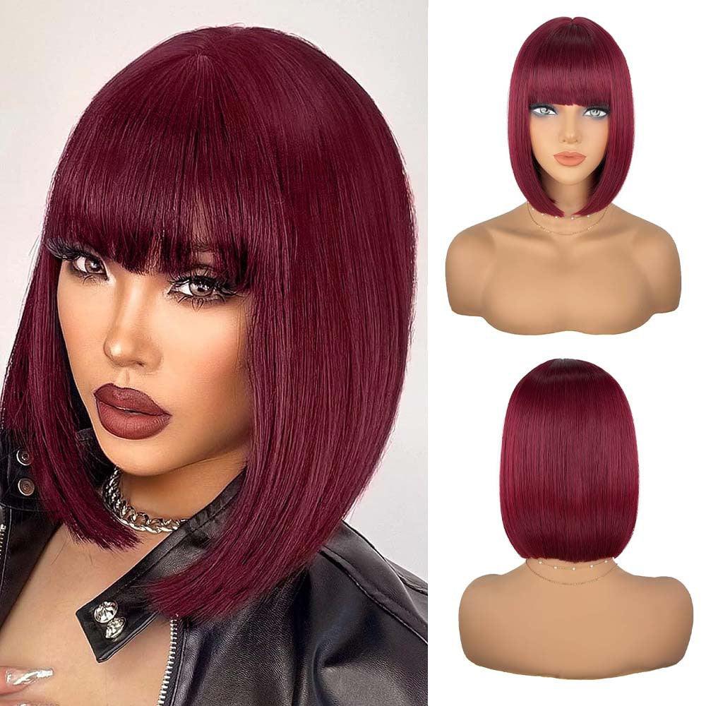 High temperature silk wig with bangs curly hair synthetic hair cap