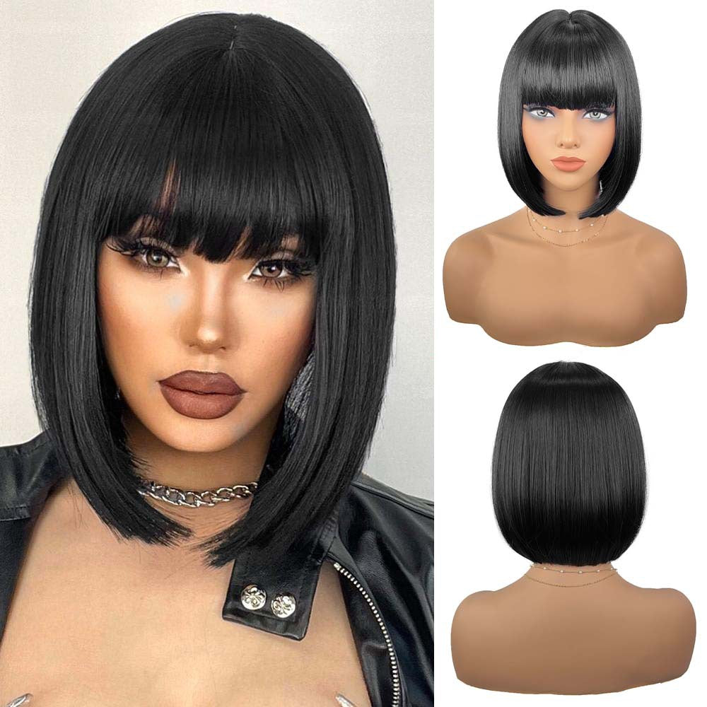 High temperature silk wig with bangs curly hair synthetic hair cap