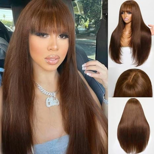 High temperature synthetic Straight Wigs with Bangs - New Hair