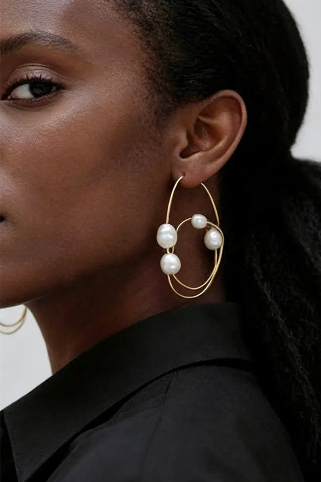Gold Looped Wire Baroque Pearl Earrings
