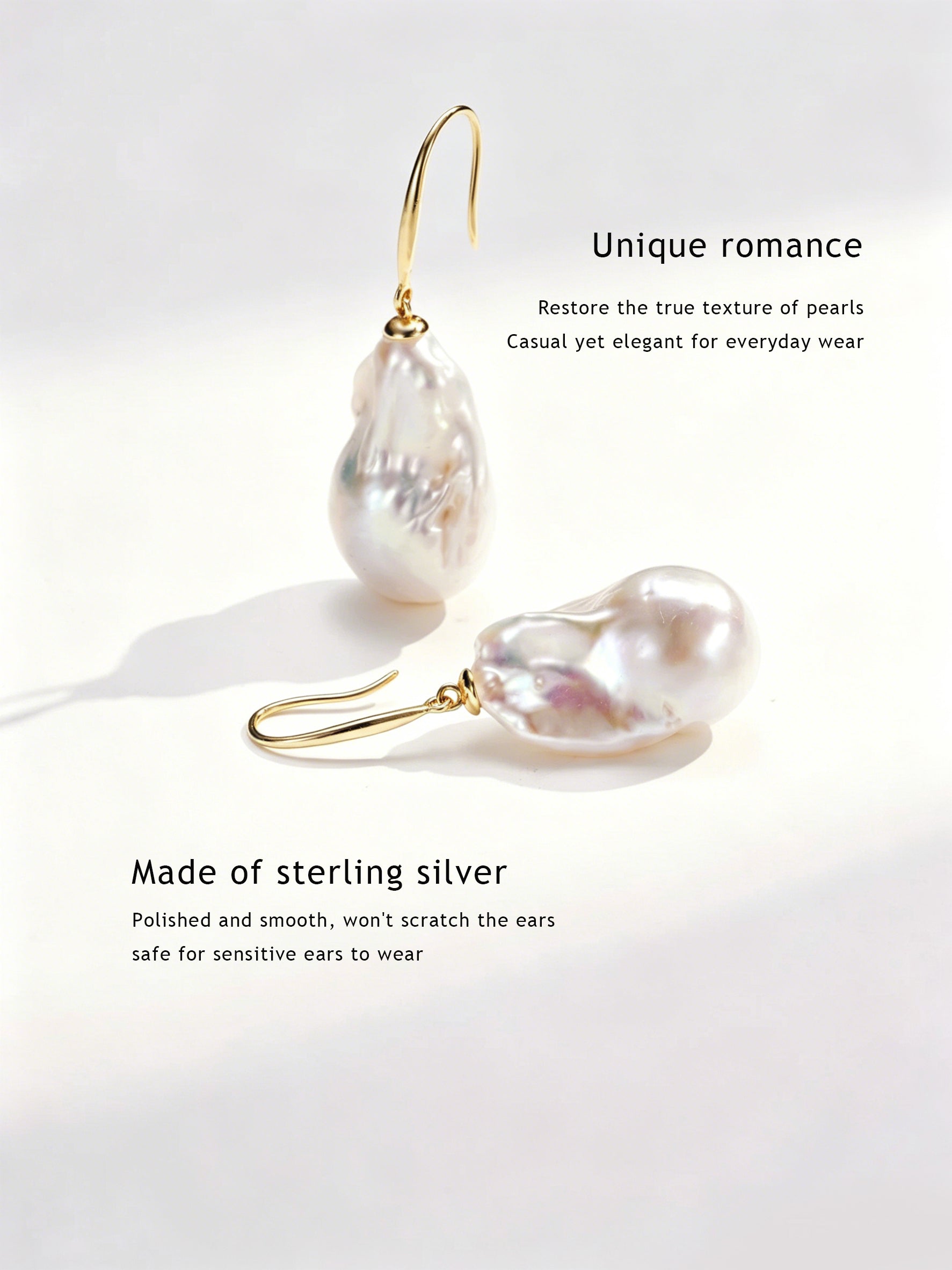 Sterling silver natural baroque pearl earrings for women