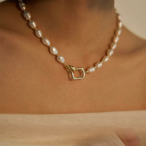 Baroque pearl necklace for women clavicle; Baroque pearl choker for women - New Hair