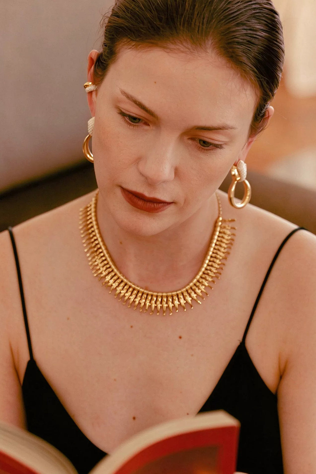 Vintage Egyptian Gold Snake Tassel Necklace