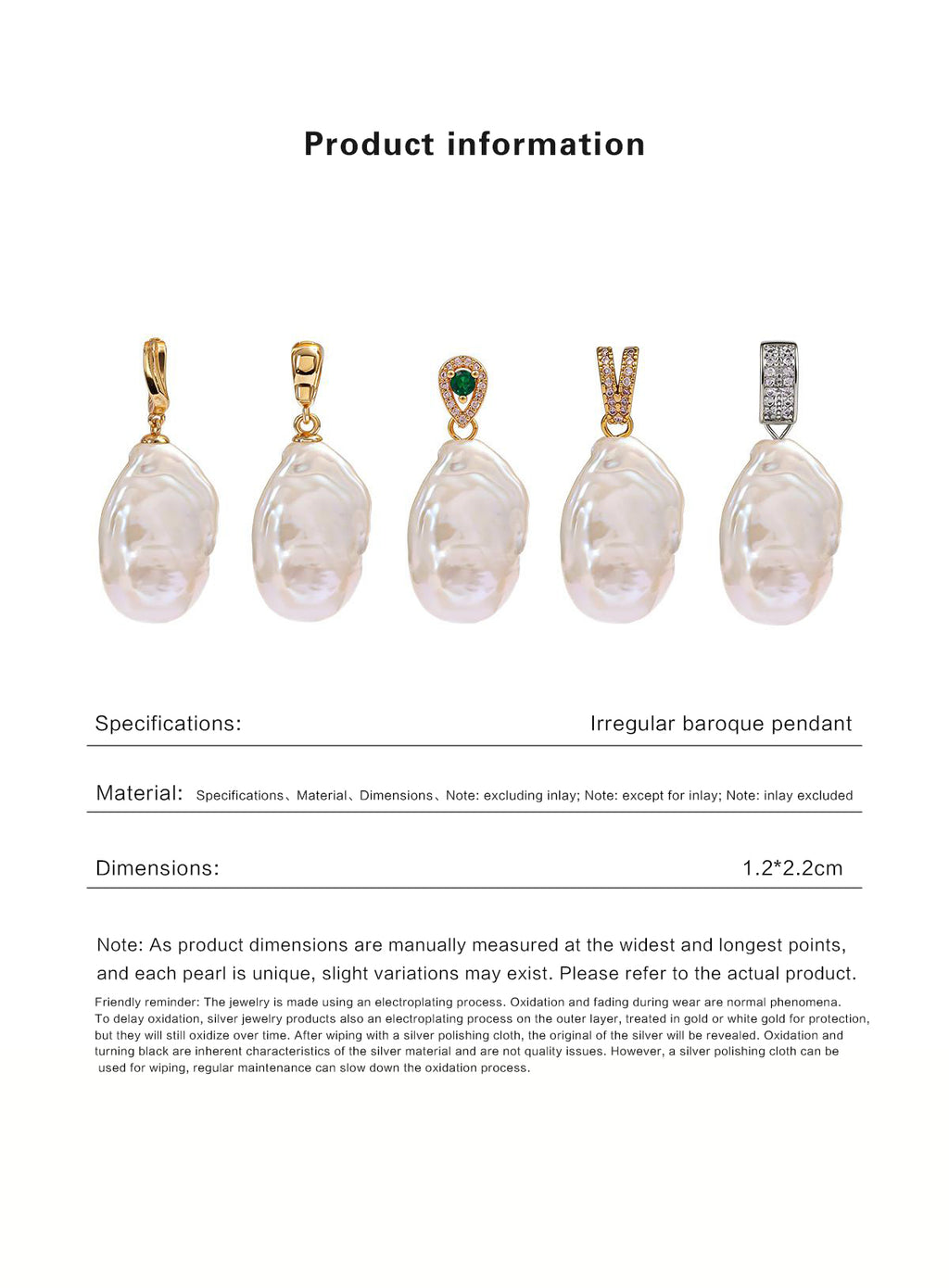 Freshwater pearl baroque pendant clasp pendant without necklace