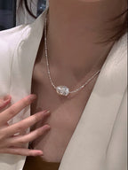 Natural Baroque Pearl Necklace with Silver and Silver Fragments for Collarbone - New Hair