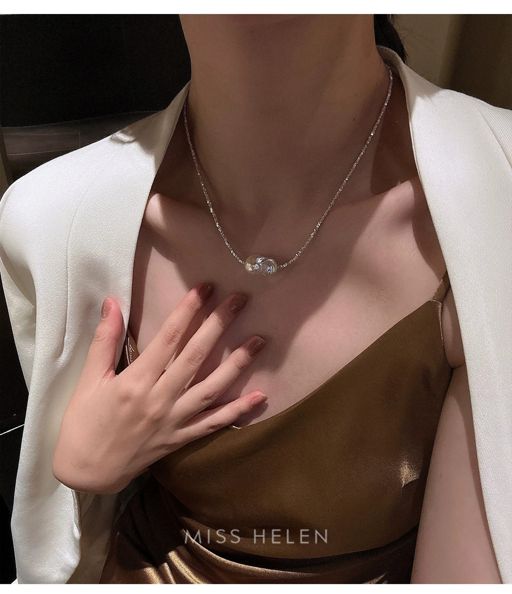 Natural Baroque Pearl Necklace with Silver and Silver Fragments for Collarbone - New Hair