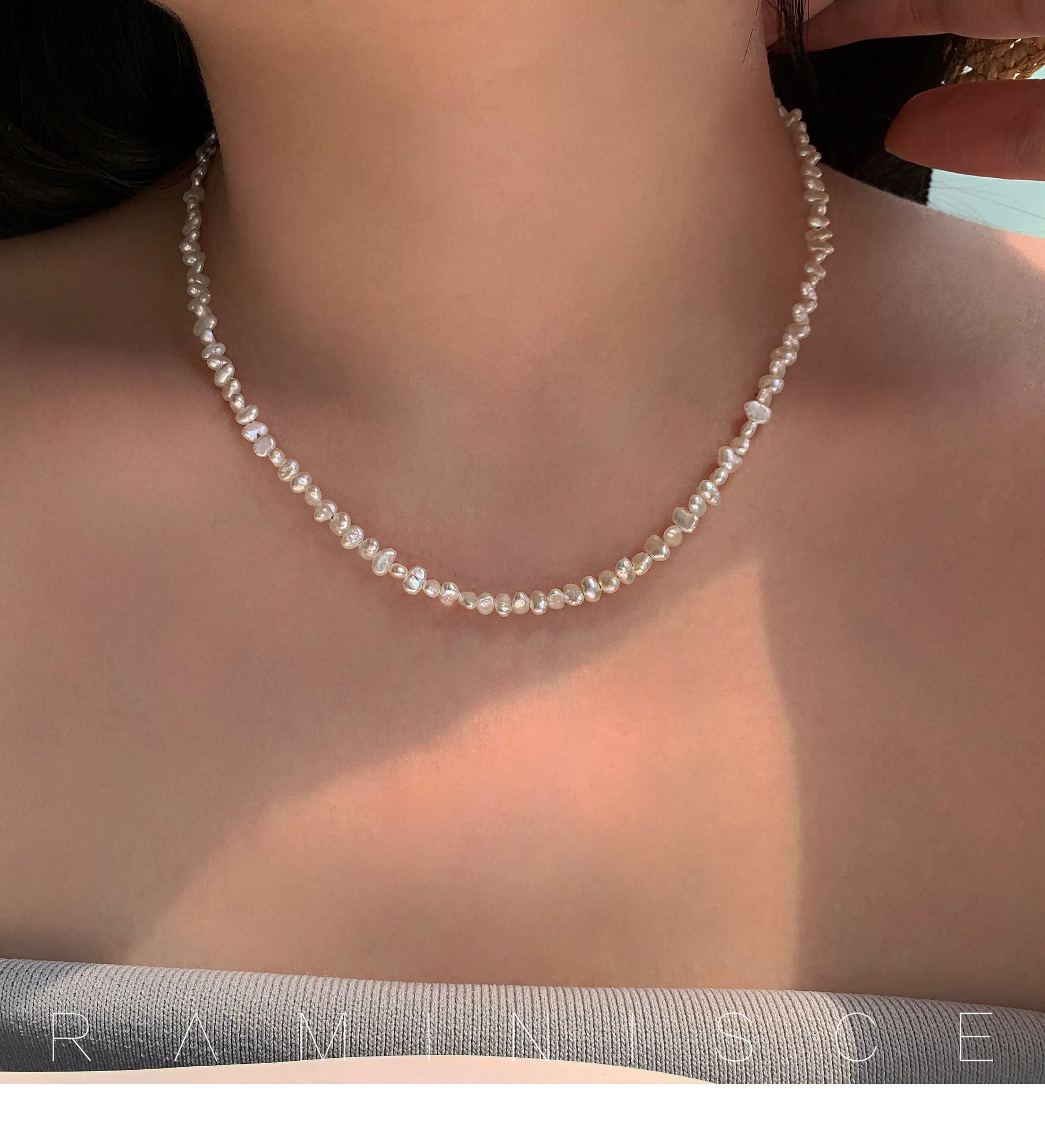 Natural freshwater high-luster baroque seed pearl necklace - New Hair