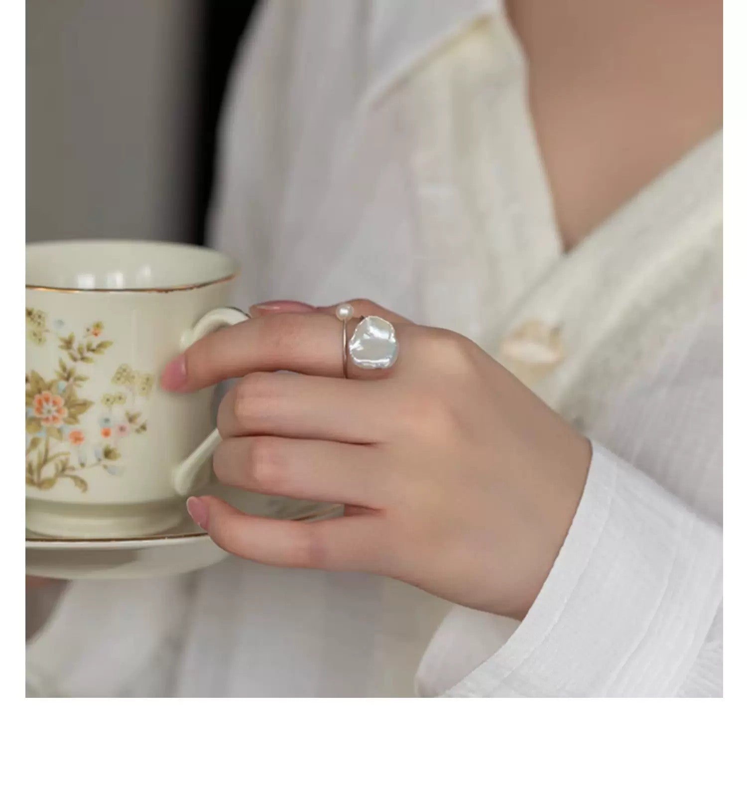Freshwater baroque petal lotus leaf pearl ring