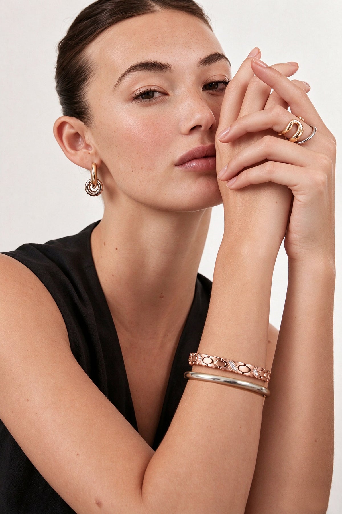 Magnetic Germanium Stone Titanium Steel Bracelet with 18K Rose Gold Plating