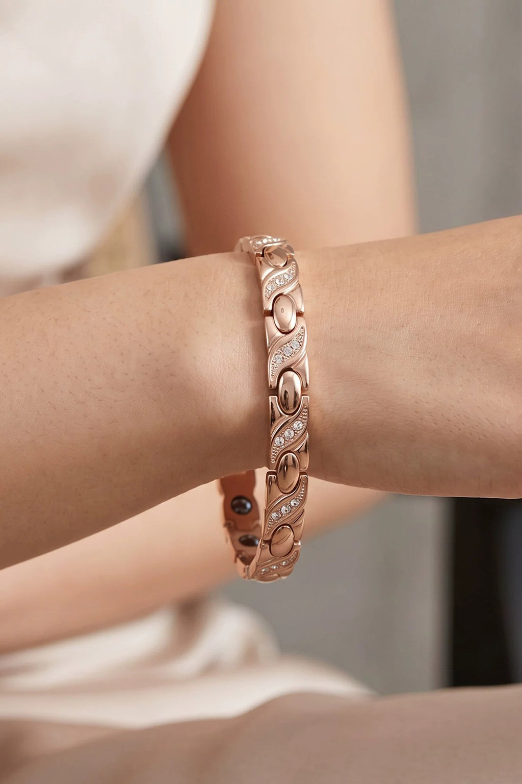 Magnetic Germanium Stone Titanium Steel Bracelet with 18K Rose Gold Plating