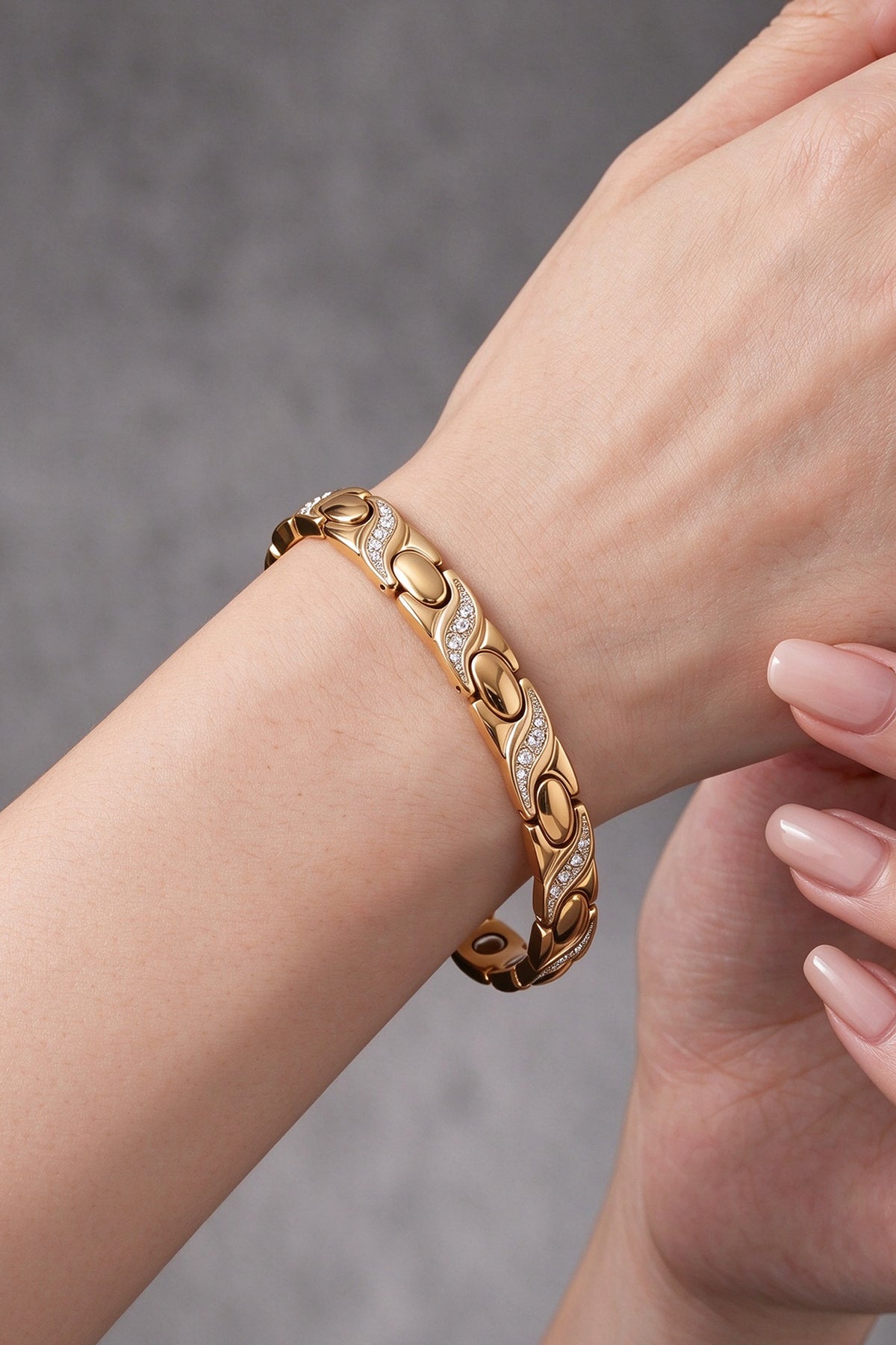 Magnetic Germanium Stone Titanium Steel Bracelet with 18K Rose Gold Plating