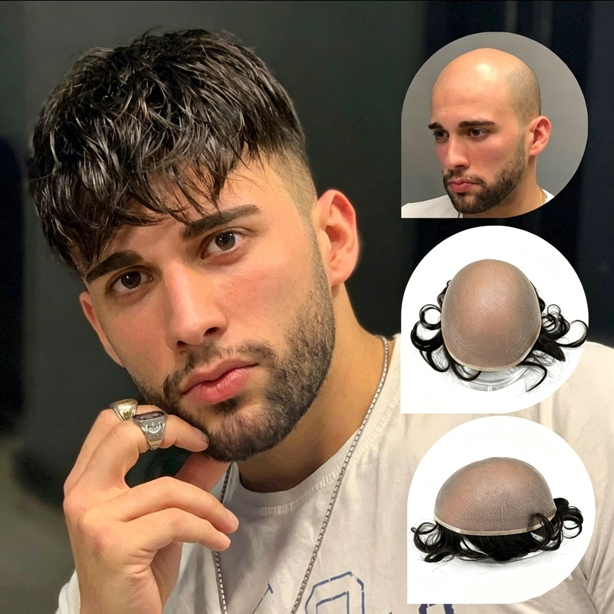 Natural thin breathable men's hairpiece real human hair Swiss lace full lace - New Hair
