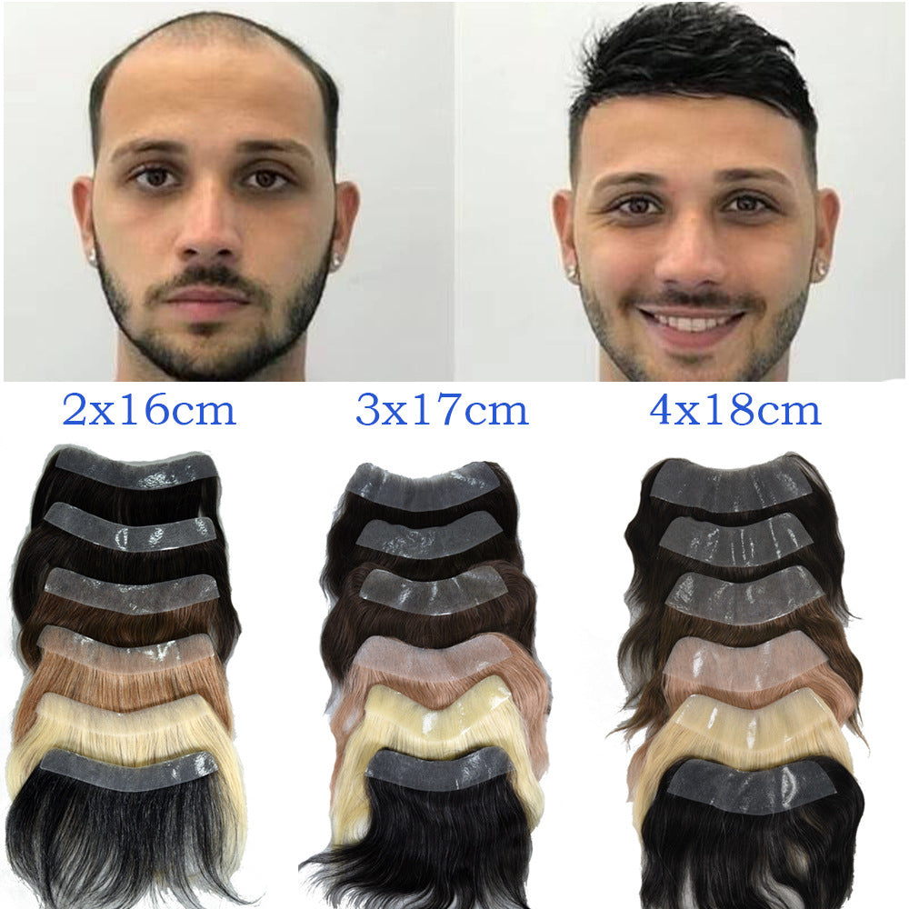 Transparent PU men's frontal hairline hairpiece