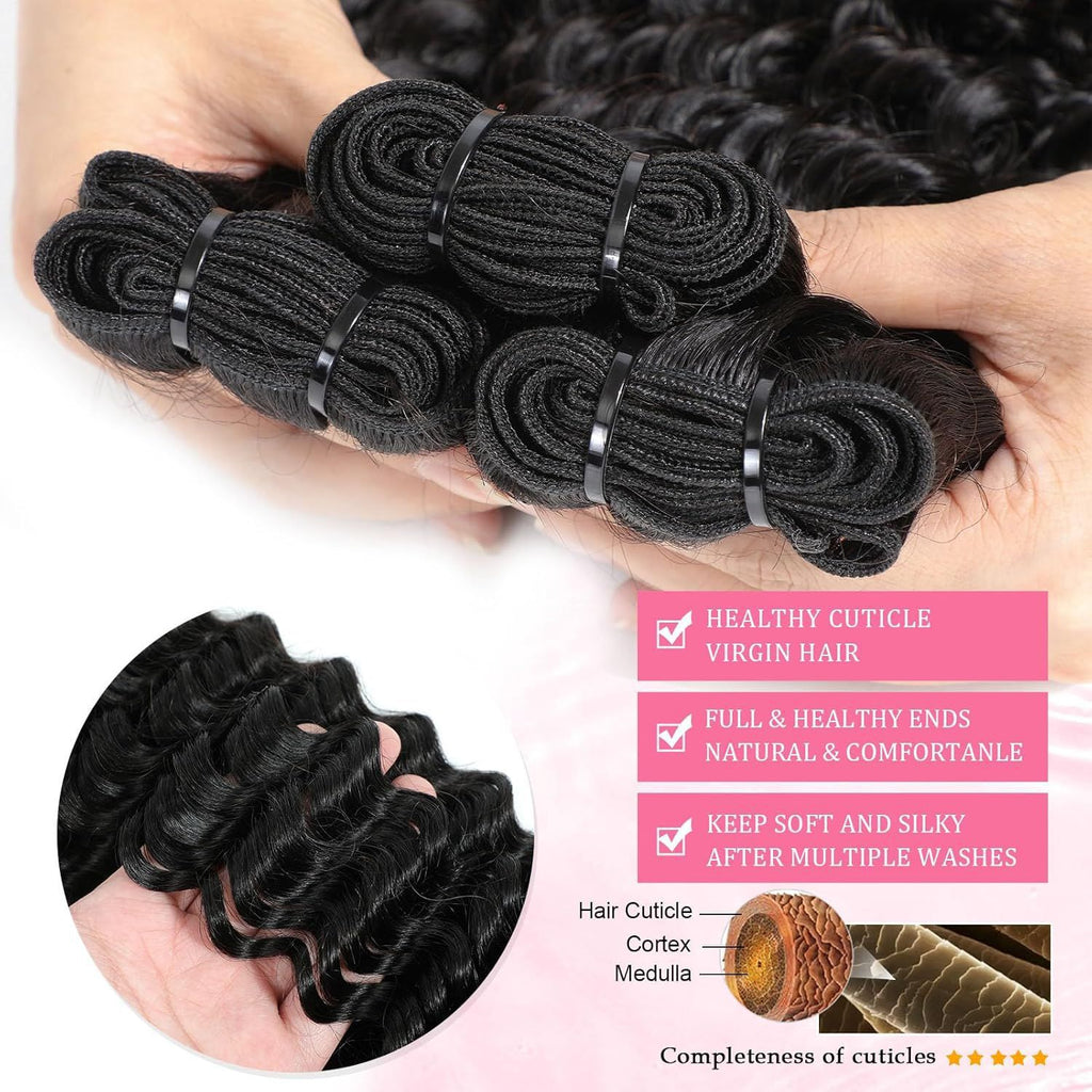 Natural Black Deep Wave Human Hair Bundles - New Hair