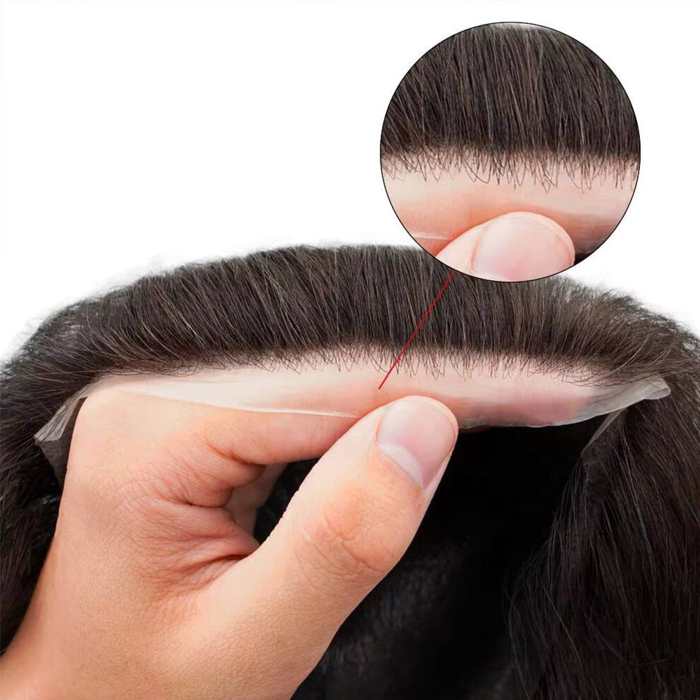 Transparent PU men's frontal hairline hairpiece