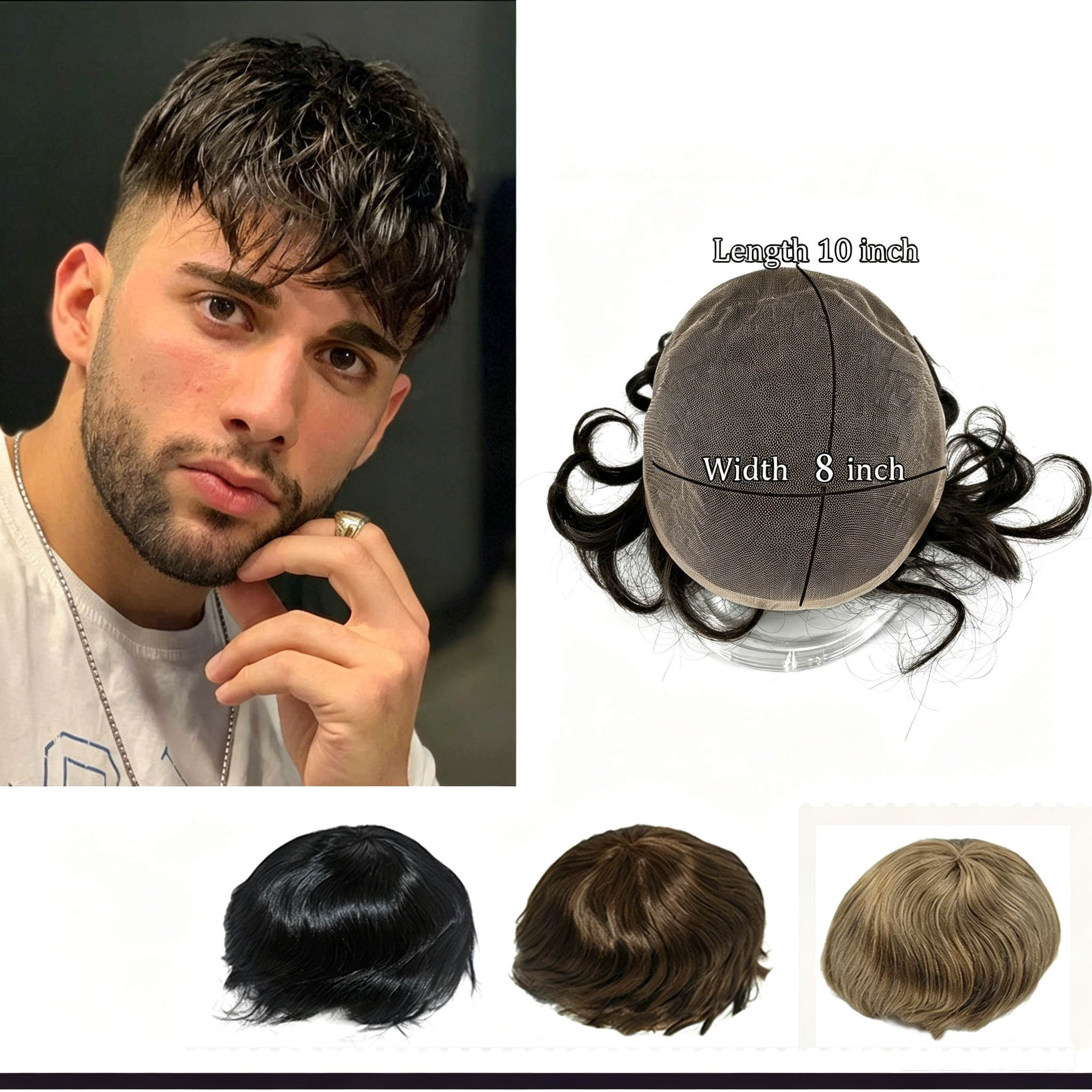 Natural thin breathable men's hairpiece real human hair Swiss lace full lace